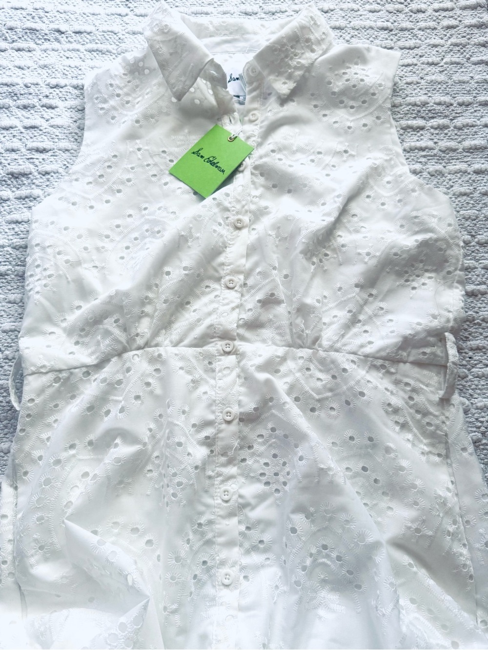 NWT Sam Edelman White Eyelet Collared Sleeveless Button Down Midi-Maxi Dress - Picture 6 of 8